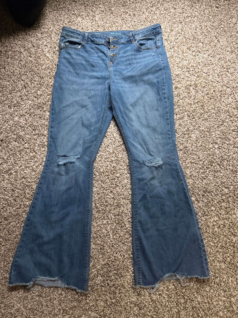 High-Rise Flare Jeans with Distressed Knees - Light Blue